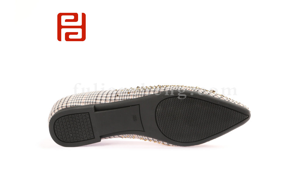 福連升民國風(fēng)格子布單鞋女鑲鉆淺口尖頭鞋平底瓢鞋圖片