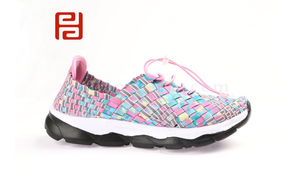 福連升時尚休閑女鞋潮流編織彈力面炫彩拼色女鞋圖片
