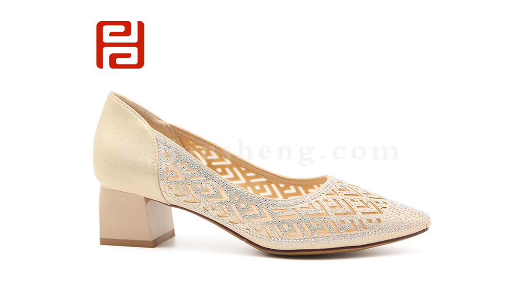 福連升夏新款高跟尖頭粗跟涼鞋透氣鏤空女鞋圖片