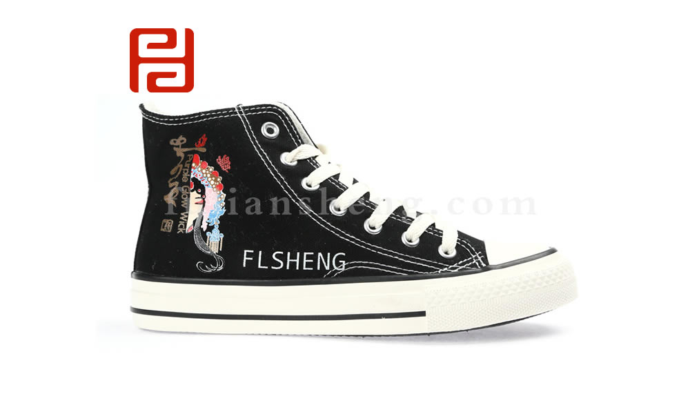 中國風(fēng)高幫帆布鞋 臉譜刺繡情侶鞋潮流百搭休閑布鞋圖片