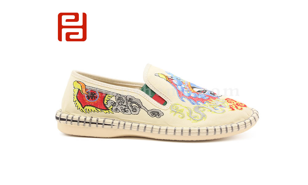 福連升春夏季民族風(fēng)藍(lán)臉臉譜刺繡單鞋懶人一腳蹬休閑鞋子圖片