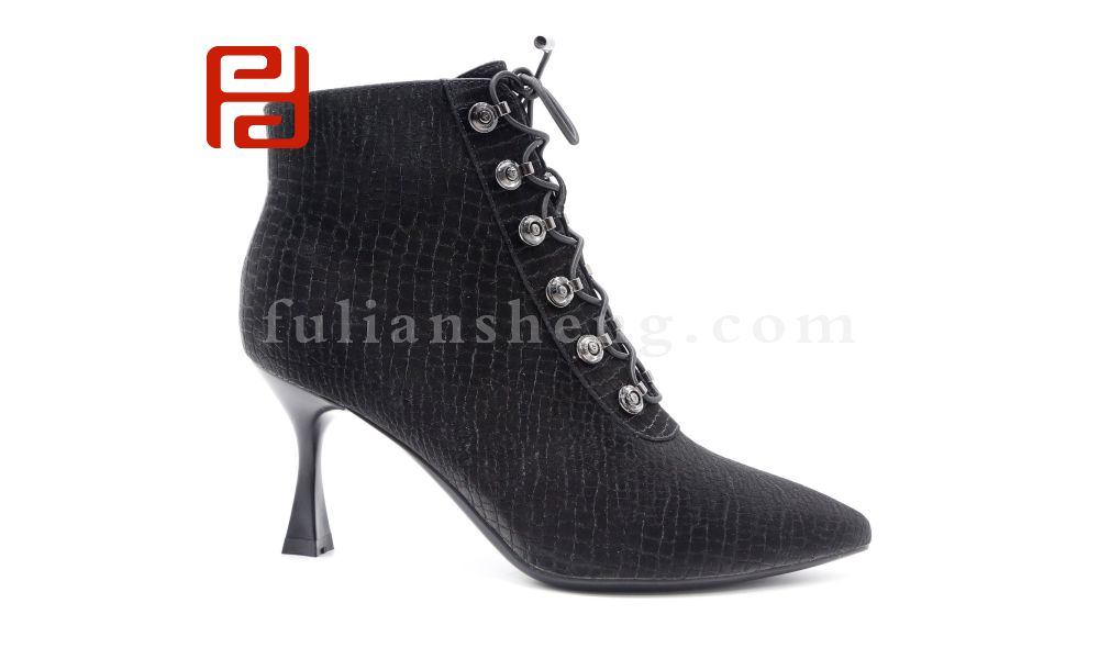 福連升休閑鞋女鞋高跟小短靴百搭尖頭時裝細(xì)跟保暖秋冬圖片