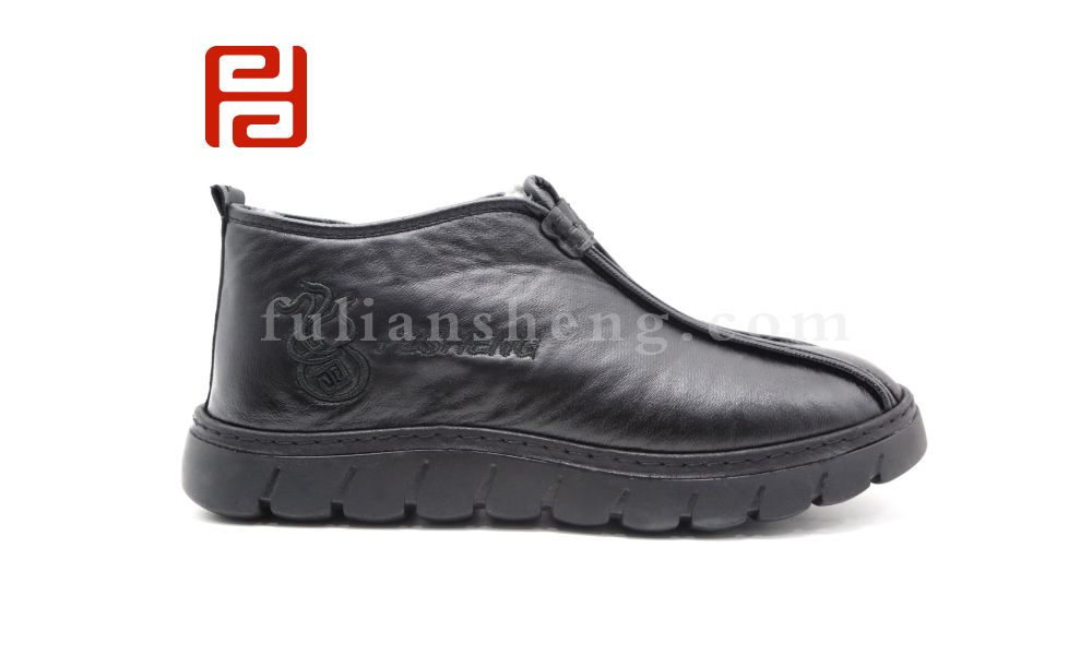 福連升休閑鞋冬季保暖加絨男鞋中幫國風(fēng)一腳蹬舒適鞋子圖片