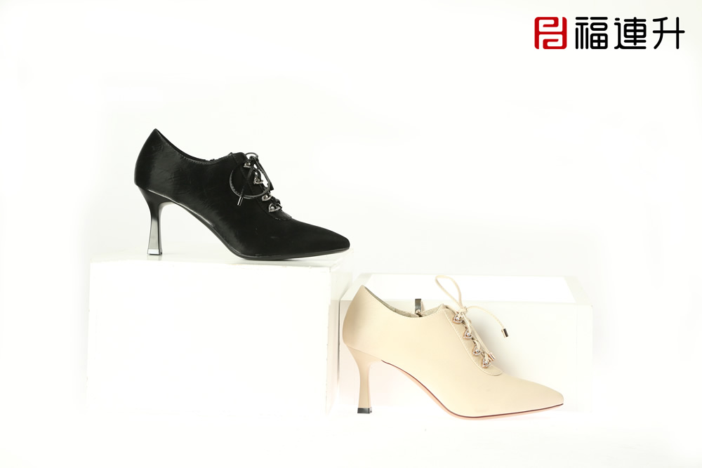 福連升春款單鞋黑色高跟鞋百搭休閑鞋工作通勤細(xì)跟女鞋子(圖1)