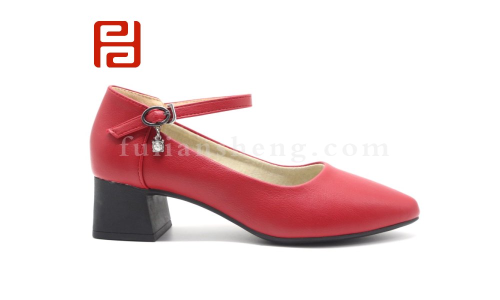 福連升春秋淺口單鞋女粗跟一字扣婚鞋通勤工作鞋